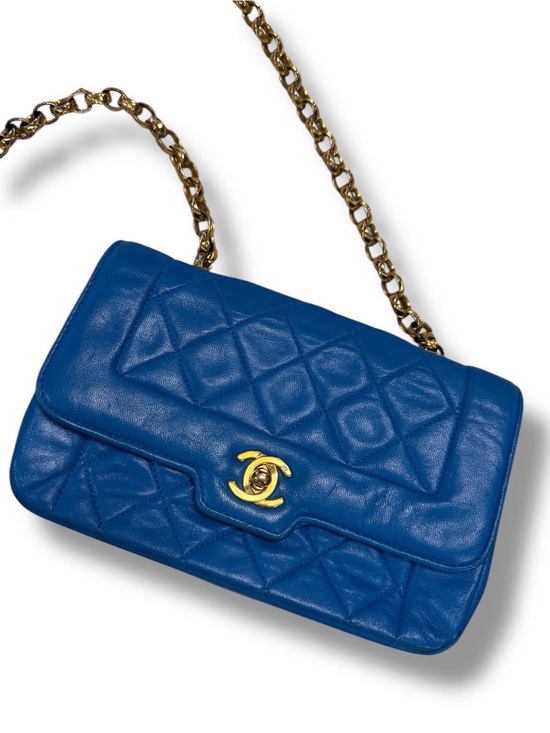 CHANEL Handbags - CHANEL Blue Quilted Lambskin Crossbody with Gold Chain
